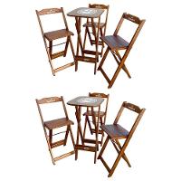 Kit 2 Conjuntos Bistrô Mesa Com 3 Banquetas Dobráveis De Madeira Personalizada Hei - Imbuia Marrom - 1