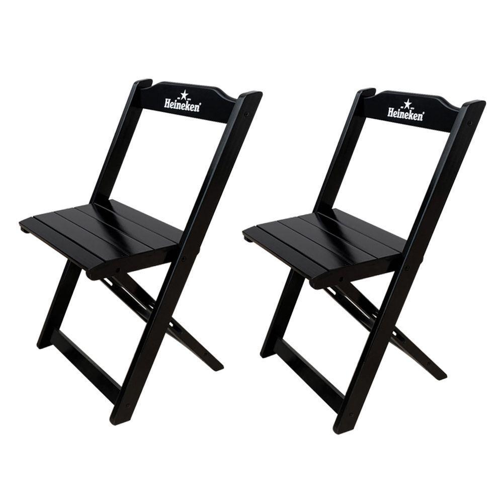 Kit 2 Cadeiras Dobráveis Madeira Personalizada Hei Preta - Cor: Preto - 1