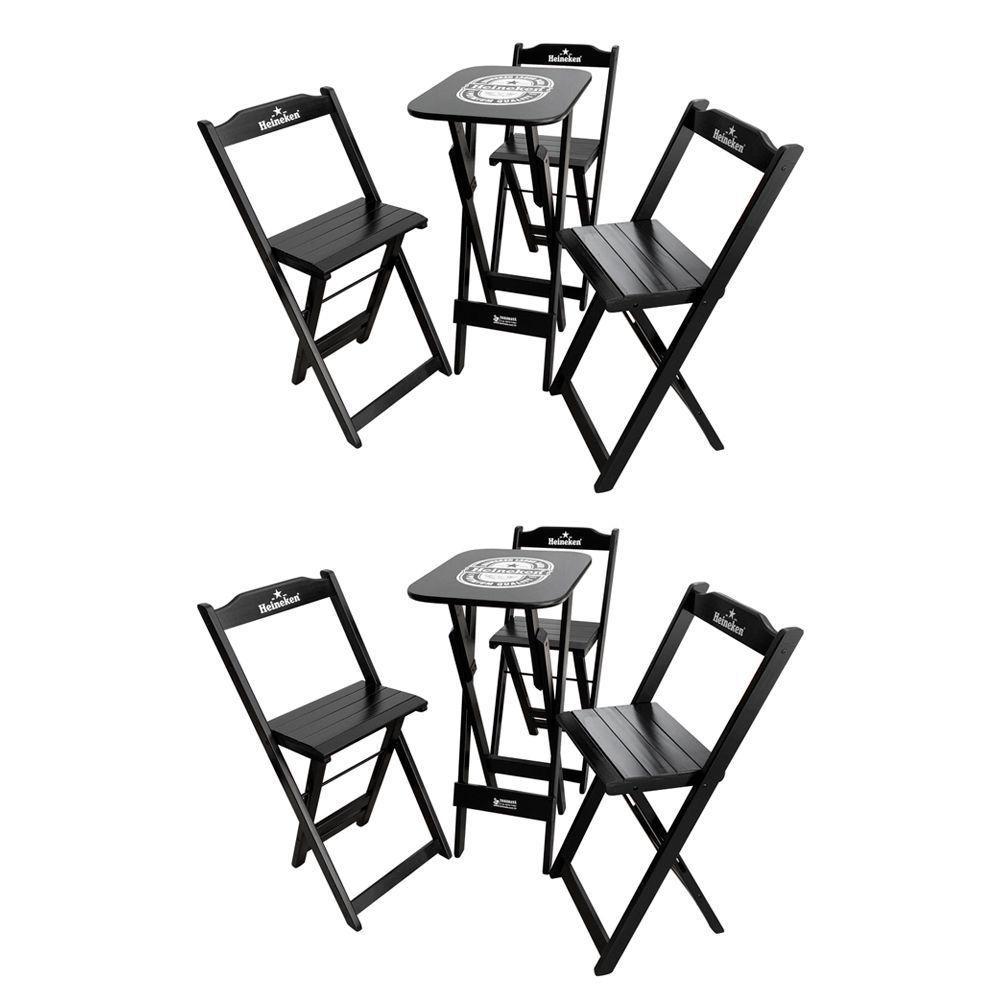 Kit 2 Conjuntos Bistrô Mesa Com 3 Banquetas Dobráveis De Madeira Personalizada Hei - Preta - 1