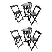 Kit 2 Conjuntos Bistrô Mesa Com 3 Banquetas Dobráveis De Madeira Personalizada Hei - Preta - 1