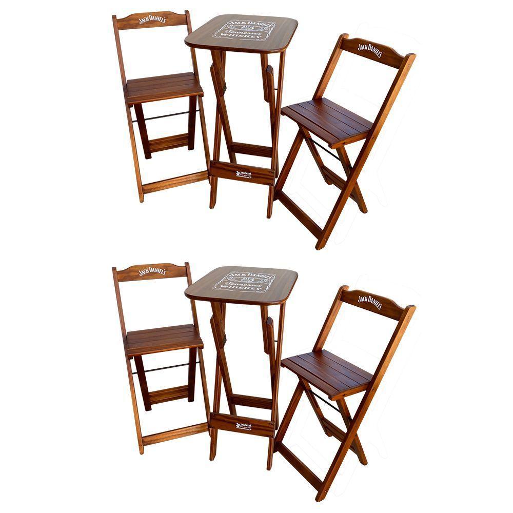 Kit 2 Conjuntos Bistrô Mesa Com 2 Banquetas Dobráveis De Madeira Personalizada Jack - Imbuia Marrom - 1