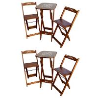 Kit 2 Conjuntos Bistrô Mesa Com 2 Banquetas Dobráveis De Madeira Personalizada Jack - Imbuia Marrom - 1