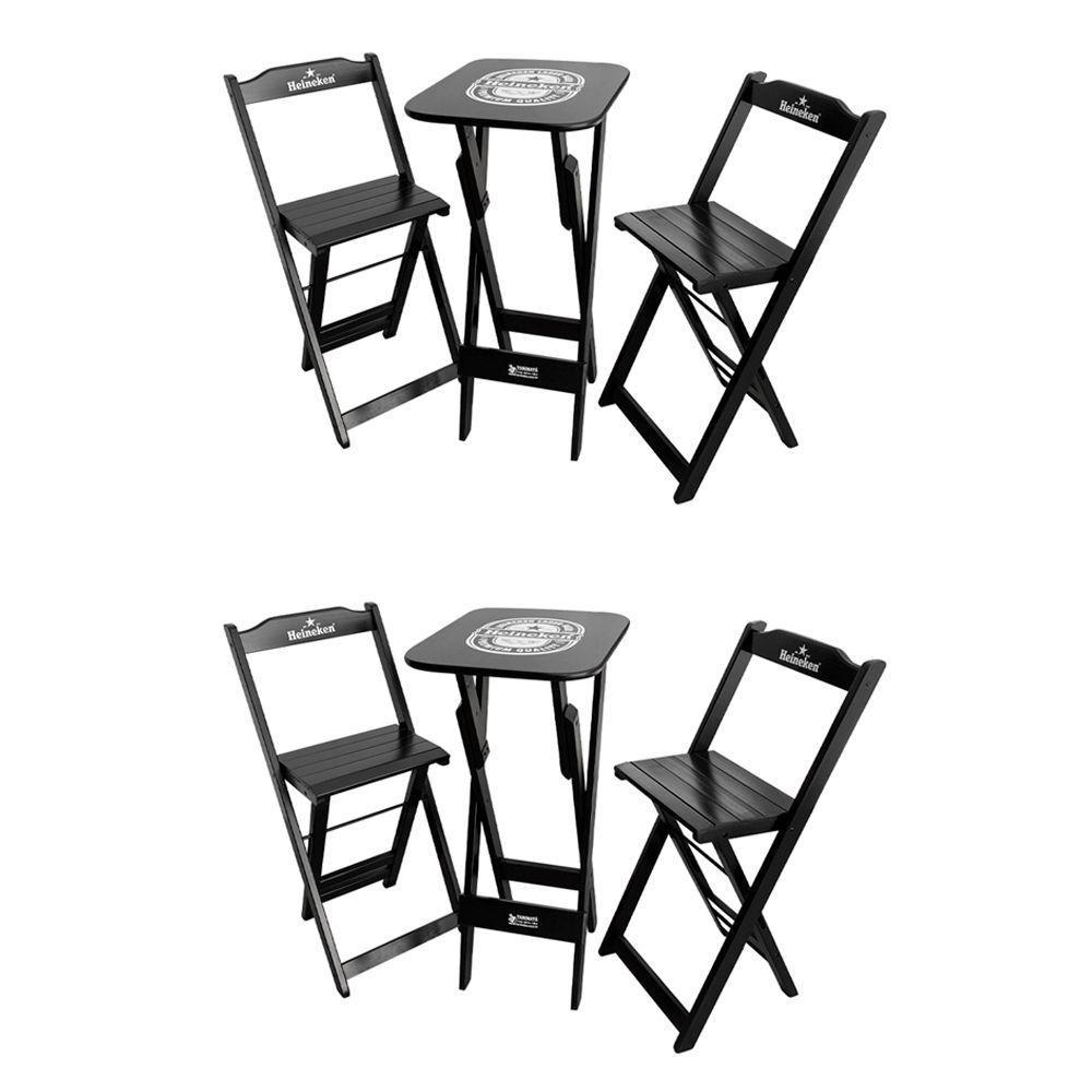Kit 2 Conjuntos Bistrô Mesa Com 2 Banquetas Dobráveis De Madeira Personalizada Hei Preta - 1