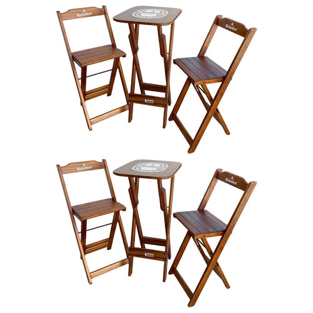 Kit 2 Conjuntos Bistrô Mesa Com 2 Banquetas Dobráveis De Madeira Personalizada Hei - Imbuia Marrom - 1