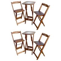 Kit 2 Conjuntos Bistrô Mesa Com 2 Banquetas Dobráveis De Madeira Personalizada Hei - Imbuia Marrom - 1