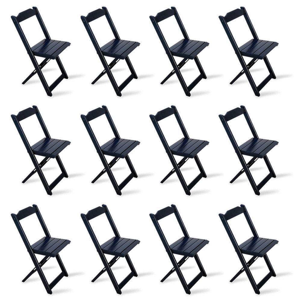 Kit 12 Cadeiras Dobrável Madeira Preta - Cor: Preto - 1