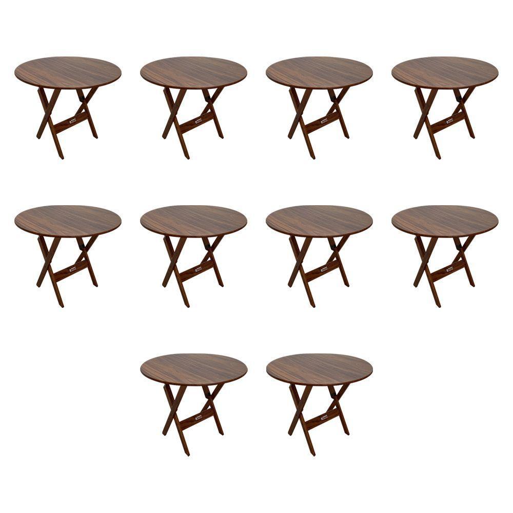 Kit 10 Mesas Dobráveis De Madeira Redonda 90cm Imbuia - Cor: Preto - 1