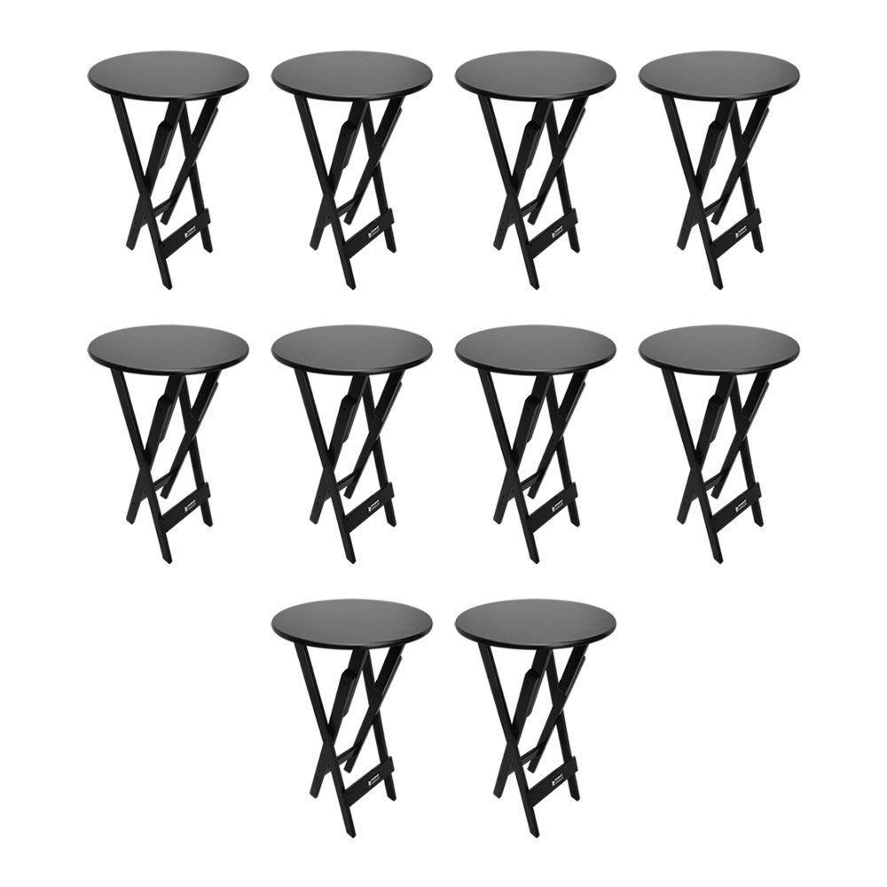 Kit 10 Mesas Bistrôs Dobráveis De Madeira Redonda Preta - Cor: Preto - 1