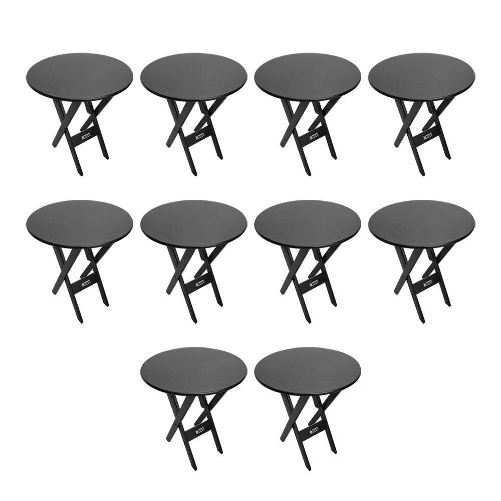 Kit 10 Mesas Dobráveis De Madeira Redonda 70cm Preta - Cor: Preto - 1