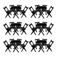 Kit 6 Conjuntos Mesa Dobrável 70x70 Com 4 Cadeiras Em Madeira Maciça - Preto - Preto - 1