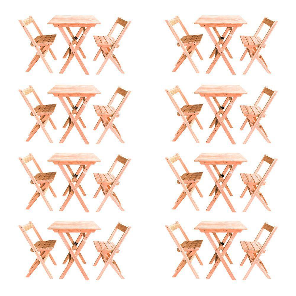 Kit 8 Conjuntos Mesa Dobrável Para Bar E Restaurante 60x60cm Com 2 Cadeiras Em Madeira Maciça - Cru - Bege - 1