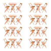 Kit 8 Conjuntos Mesa Dobrável Para Bar E Restaurante 60x60cm Com 2 Cadeiras Em Madeira Maciça - Cru - Bege - 1