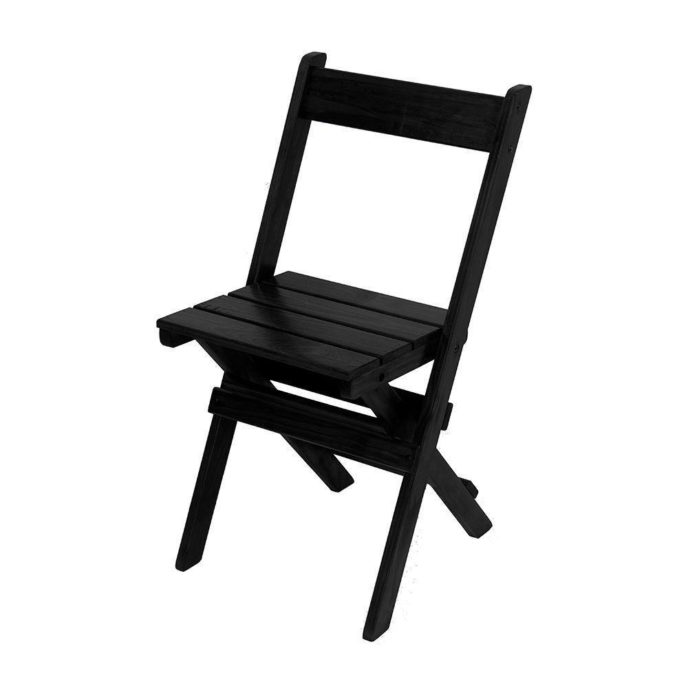 Kit 8 Conjuntos Mesa Dobrável Para Bar E Restaurante 60x60cm Com 2 Cadeiras Em Madeira Maciça - Pret - Preto - 4