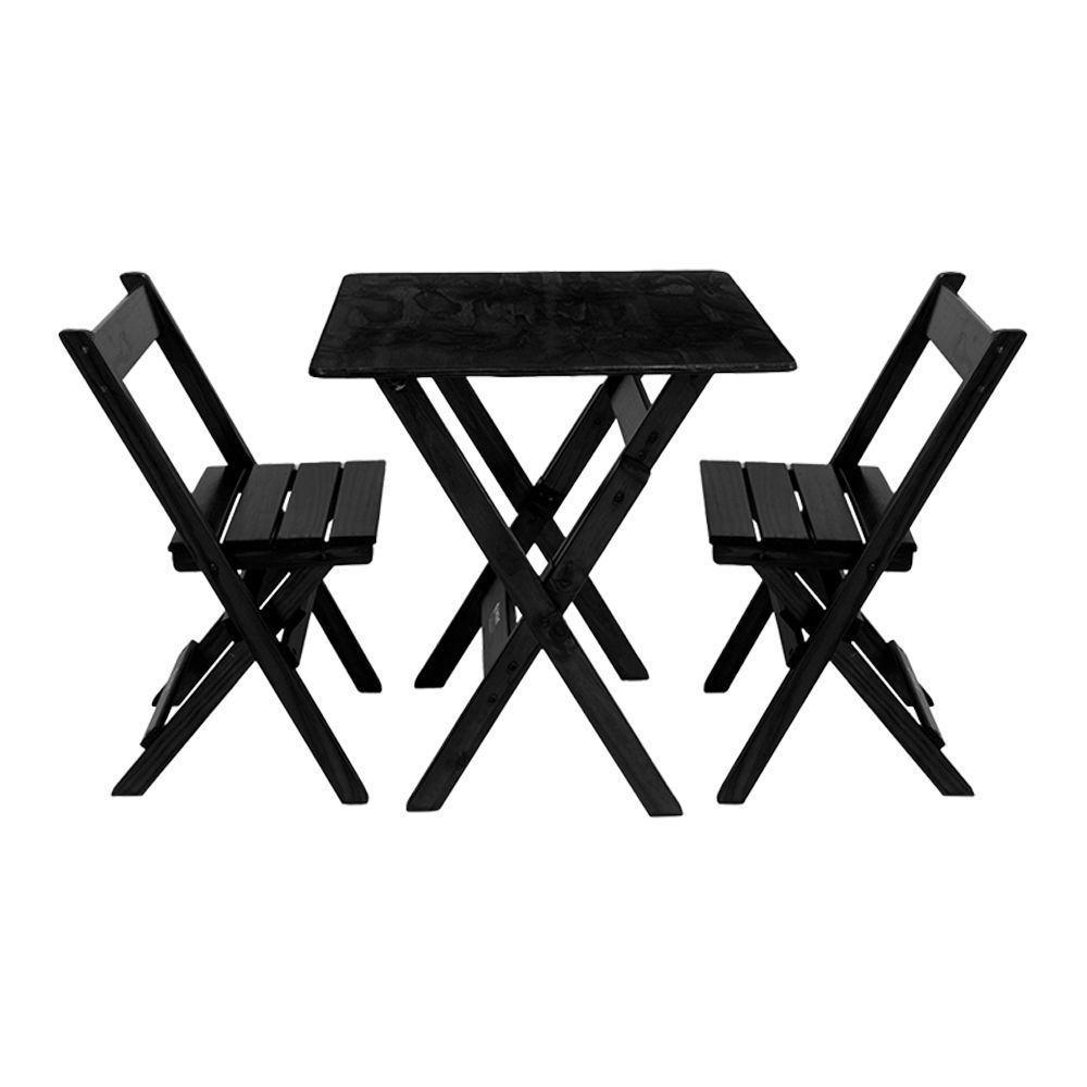 Kit 8 Conjuntos Mesa Dobrável Para Bar E Restaurante 60x60cm Com 2 Cadeiras Em Madeira Maciça - Pret - Preto - 6