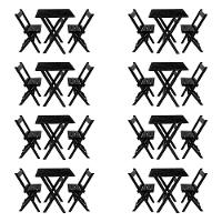 Kit 8 Conjuntos Mesa Dobrável Para Bar E Restaurante 60x60cm Com 2 Cadeiras Em Madeira Maciça - Pret - Preto - 1