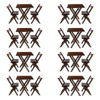 Kit 8 Conjuntos Mesa Dobrável Para Bar E Restaurante 60x60cm Com 2 Cadeiras Em Madeira Maciça - Imbu - Marrom - 1