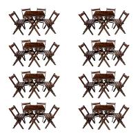 Kit 8 Conjuntos Mesa Dobrável 70x70cm Para Bar Com 4 Cadeiras Em Madeira Maciça - Imbuia - Marrom - 1