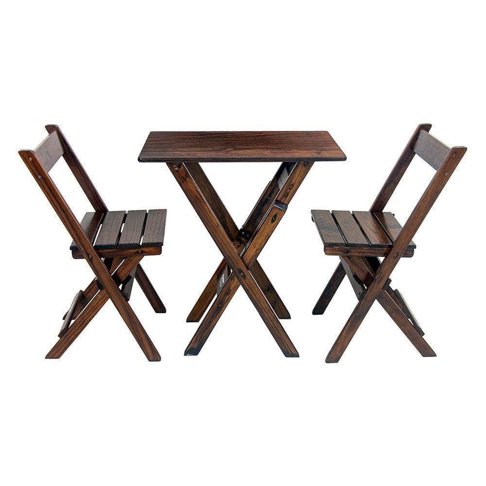 Kit 4 Jogos De Mesa Aparador Bar Dobrável Com 2 Cadeiras Em Madeira Maciça - Imbuia - Marrom - 4