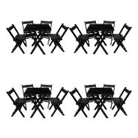 Kit 4 Conjuntos Mesa Dobrável Para Bar E Restaurante 60x60cm Com 4 Cadeiras Em Madeira Maciça - Pret - Preto - 1
