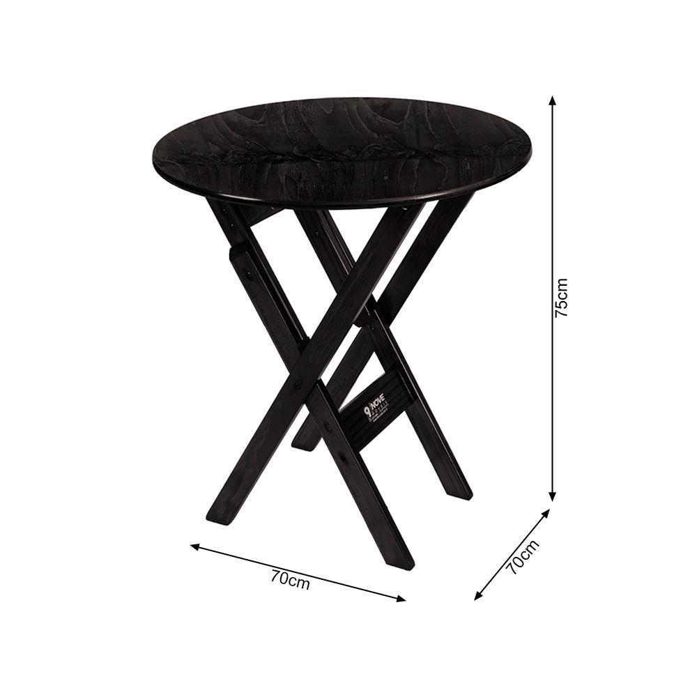 Kit 4 Conjuntos Mesa Redondo 70cm Dobrável Com 4 Cadeiras Em Madeira Maciça - Preto - Preto - 3