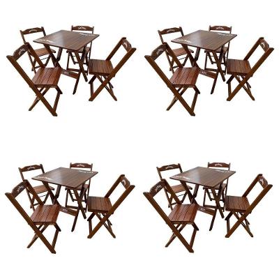 Kit 4 Conjuntos Mesa Dobrável Madeira 70x70 Com 4 Cadeiras Personalizada Jack Imbuia - Cor: Marrom
