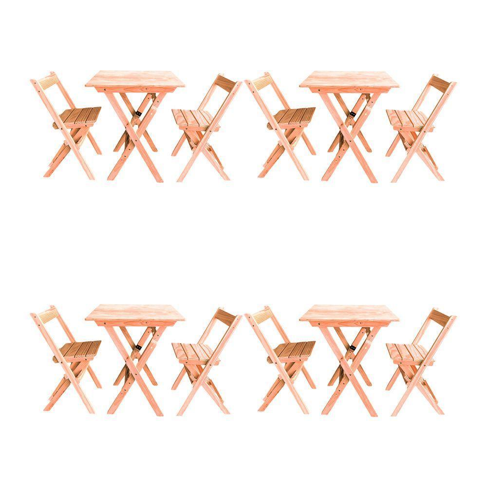 Kit 4 Conjuntos Mesa Dobrável Para Bar E Restaurante 60x60cm Com 2 Cadeiras Em Madeira Maciça - Cru - Bege - 1