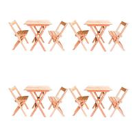 Kit 4 Conjuntos Mesa Dobrável Para Bar E Restaurante 60x60cm Com 2 Cadeiras Em Madeira Maciça - Cru - Bege - 1