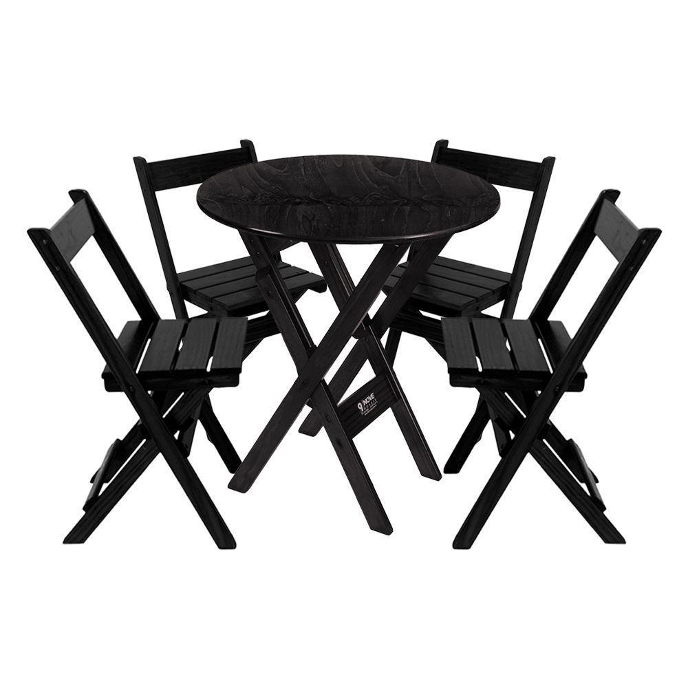 Kit 8 Conjuntos Mesa Redondo 70cm Dobrável Com 4 Cadeiras Em Madeira Maciça - Preto - Preto - 6