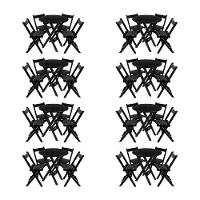Kit 8 Conjuntos Mesa Redondo 70cm Dobrável Com 4 Cadeiras Em Madeira Maciça - Preto - Preto - 1