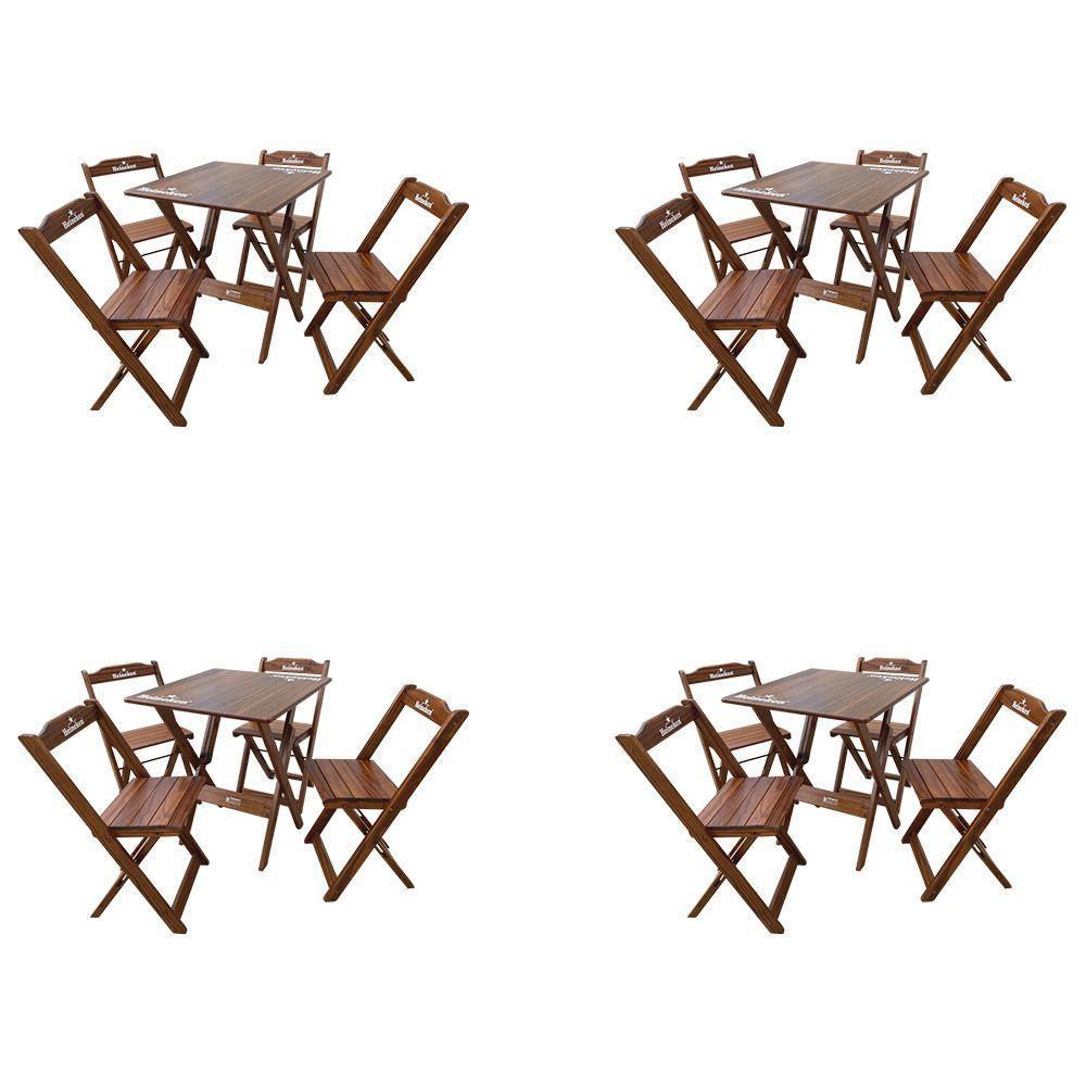 Kit 4 Conjuntos Mesa Dobrável Madeira 70x70 Com 4 Cadeiras Personalizada Hei Imbuia - Cor: Marrom - 1