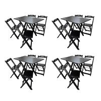 Kit 4 Conjuntos Mesa Dobrável Madeira 110x70 Com 4 Cadeiras Personalizada Jack Preta - Cor: Preto - 1