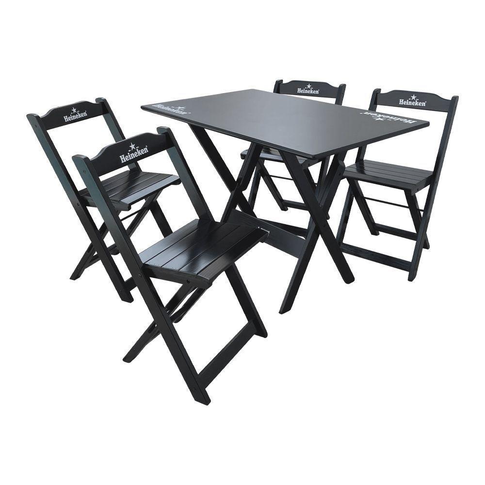 Kit 4 Conjuntos Mesa Dobrável Madeira 110x70 Com 4 Cadeiras Personalizada Hei Preta - Cor: Preto - 6
