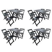 Kit 4 Conjuntos Mesa Dobrável Madeira 110x70 Com 4 Cadeiras Personalizada Hei Preta - Cor: Preto - 1