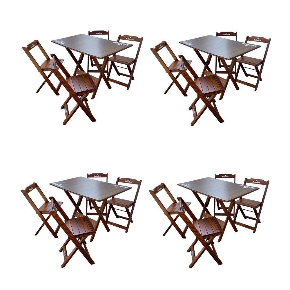Kit 4 Conjuntos Mesa Dobrável Madeira 110x70 Com 4 Cadeiras Personalizada Hei Imbuia - Cor: Marrom - 1