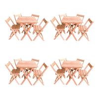 Kit 4 Conjuntos Mesa Dobrável 70x70cm Para Bar Com 4 Cadeiras Em Madeira Maciça - Cru - Bege - 1