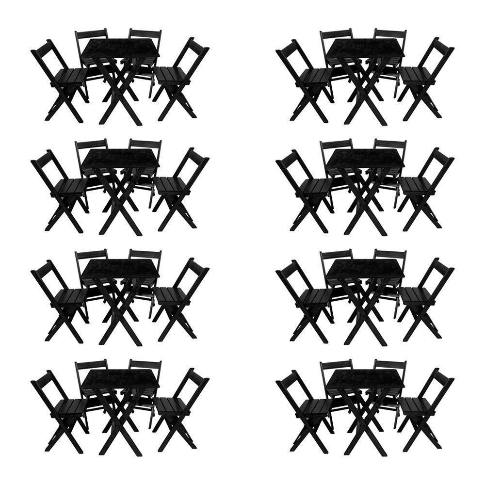 Kit 8 Conjuntos Mesa Dobrável 70x70 Com 4 Cadeiras Em Madeira Maciça - Preto - Preto - 1