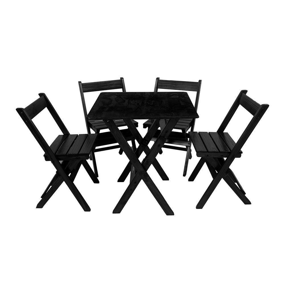 Kit 8 Conjuntos Mesa Dobrável 70x70 Com 4 Cadeiras Em Madeira Maciça - Preto - Preto - 6