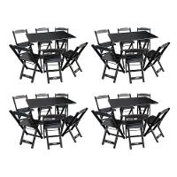 Kit 4 Conjuntos De Mesa Dobráveis De Madeira 70x110cm Com 6 Cadeiras Preta - Cor: Preto - 1