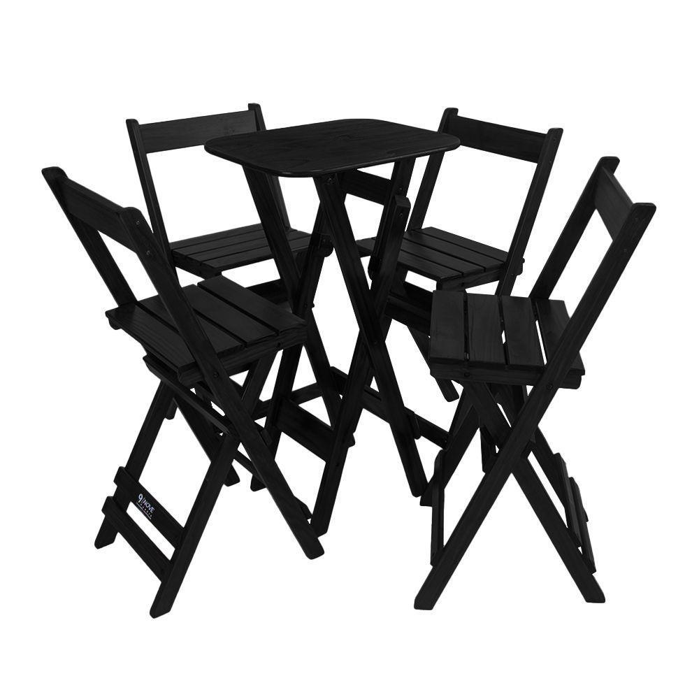 Kit 4 Conjuntos Mesa Bistrô Bar Dobrável Com 4 Cadeiras Em Madeira Maciça - Preto - Preto - 6