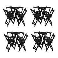 Kit 4 Conjuntos Mesa Bistrô Bar Dobrável Com 4 Cadeiras Em Madeira Maciça - Preto - Preto - 1