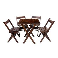 Kit 4 Conjuntos De Mesa Dobrável 60x60cm Com 4 Cadeiras Em Madeira Maciça - Imbuia - Marrom - 6