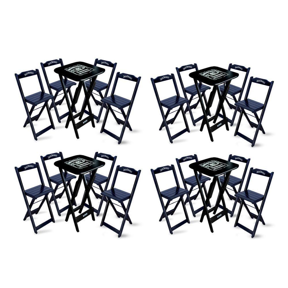 Kit 4 Conjuntos De Mesa Bistrô Dobrável Jack Daniel's Com 4 Banquetas De Madeira Preta - Cor: Preto - 1
