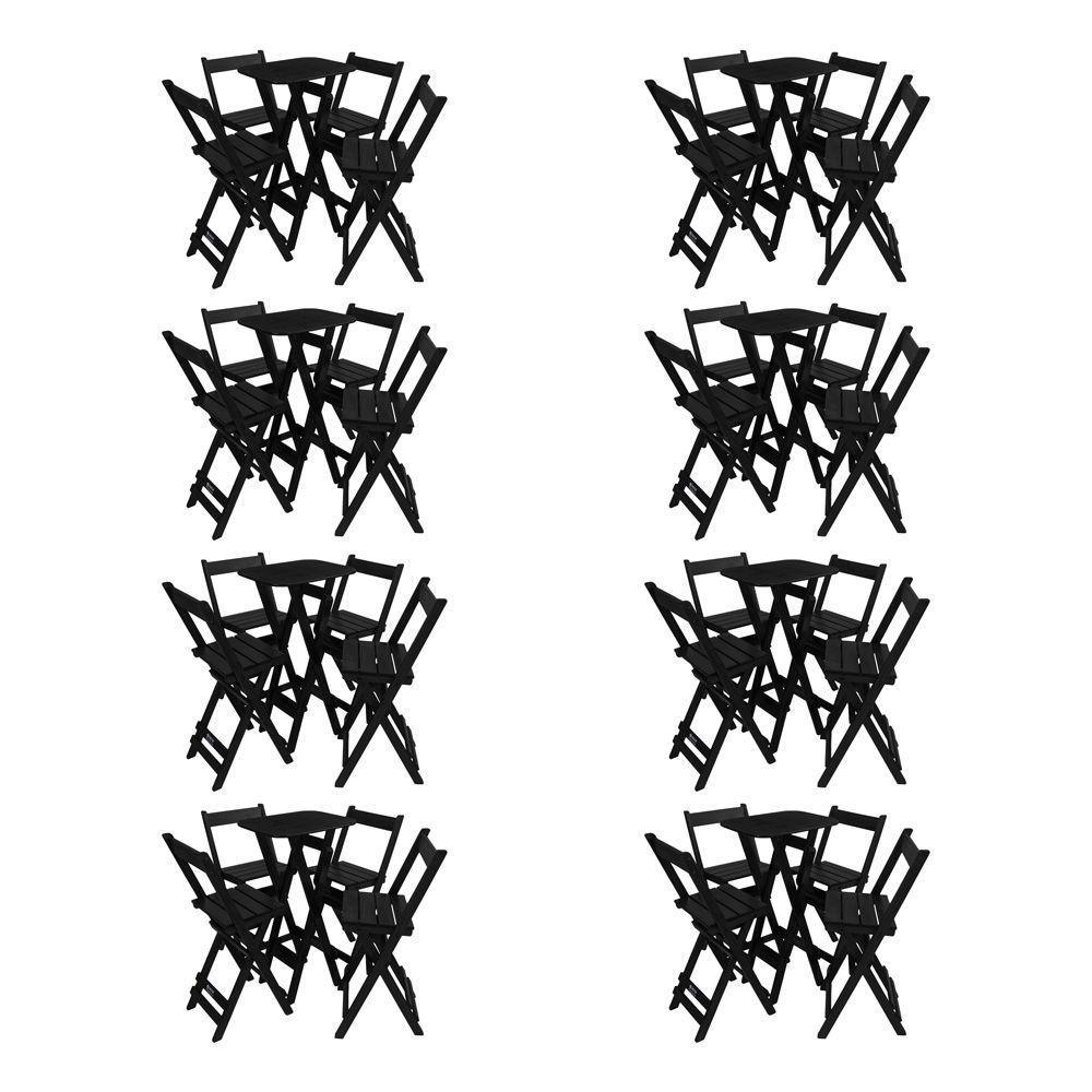 Kit 8 Conjuntos Mesa Bistrô Bar Dobrável Com 4 Cadeiras Em Madeira Maciça - Preto - Preto - 1