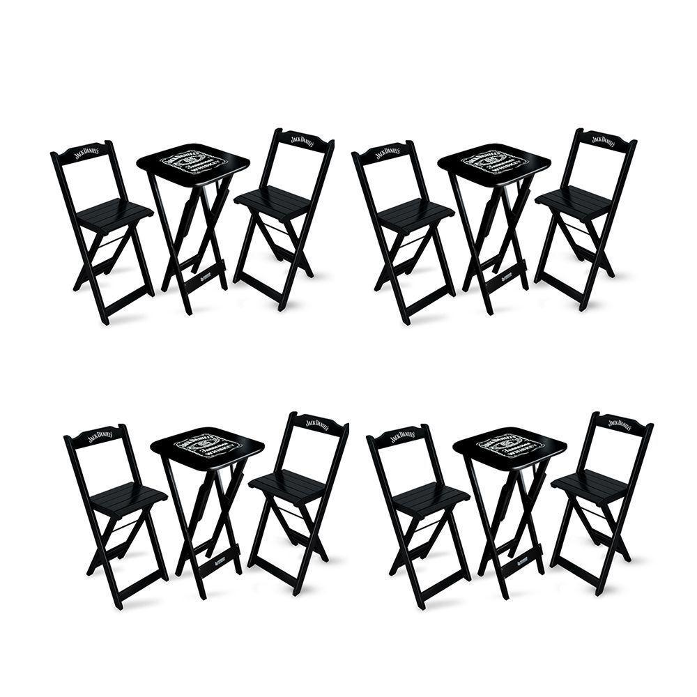 Kit 4 Conjuntos De Mesa Bistrô Dobrável Jack Daniel's Com 2 Banquetas De Madeira Preta. - 1