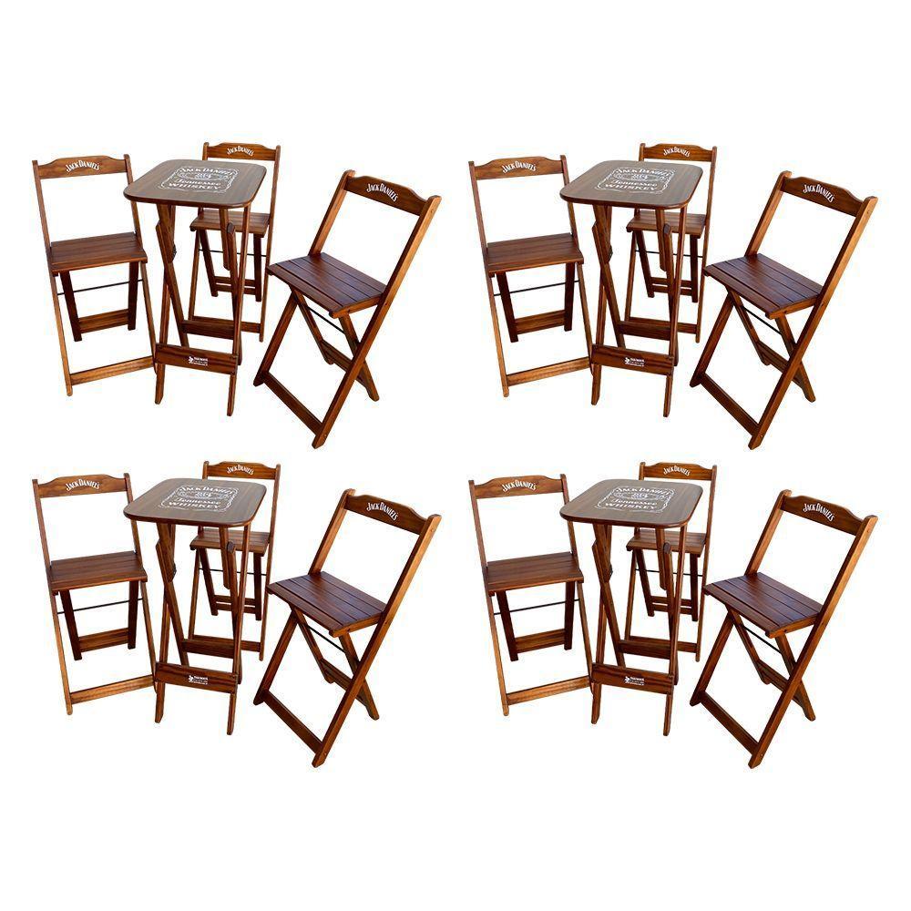 Kit 4 Conjuntos Bistrô Mesa Com 3 Banquetas Dobráveis De Madeira Personalizada Jack - Imbuia Marrom - 1