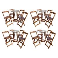 Kit 4 Conjuntos Bistrô Mesa Com 4 Banquetas Dobráveis De Madeira Personalizada Hei - Imbuia Marrom - 1