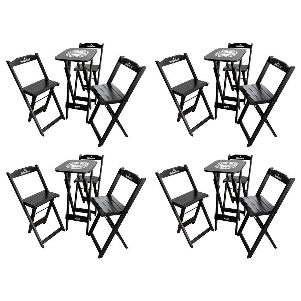 Kit 4 Conjuntos Bistrô Mesa Com 3 Banquetas Dobráveis De Madeira Personalizada Hei - Preta - 1