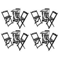 Kit 4 Conjuntos Bistrô Mesa Com 3 Banquetas Dobráveis De Madeira Personalizada Hei - Preta - 1