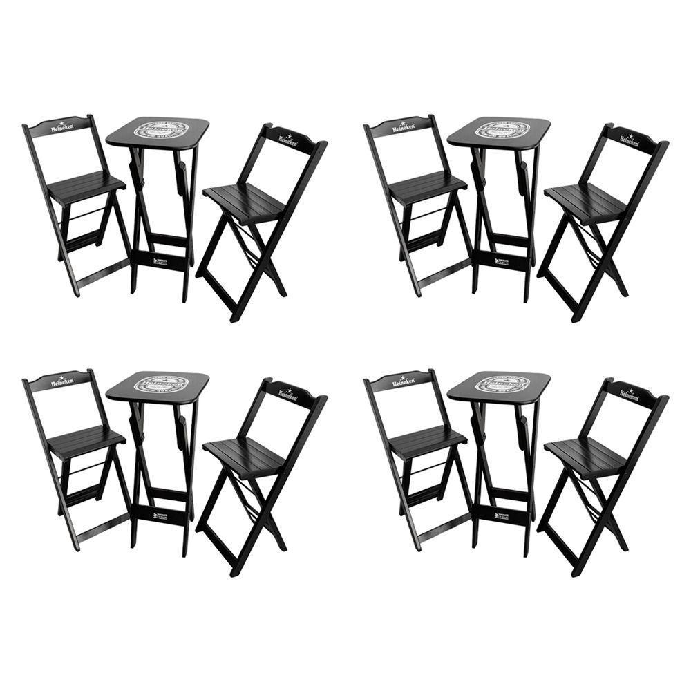 Kit 4 Conjuntos Bistrô Mesa Com 2 Banquetas Dobráveis De Madeira Personalizada Hei - Preta - 1