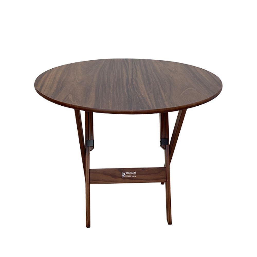 Kit 3 Mesas Dobráveis De Madeira Redonda 90cm Imbuia - Cor: Marrom - 5